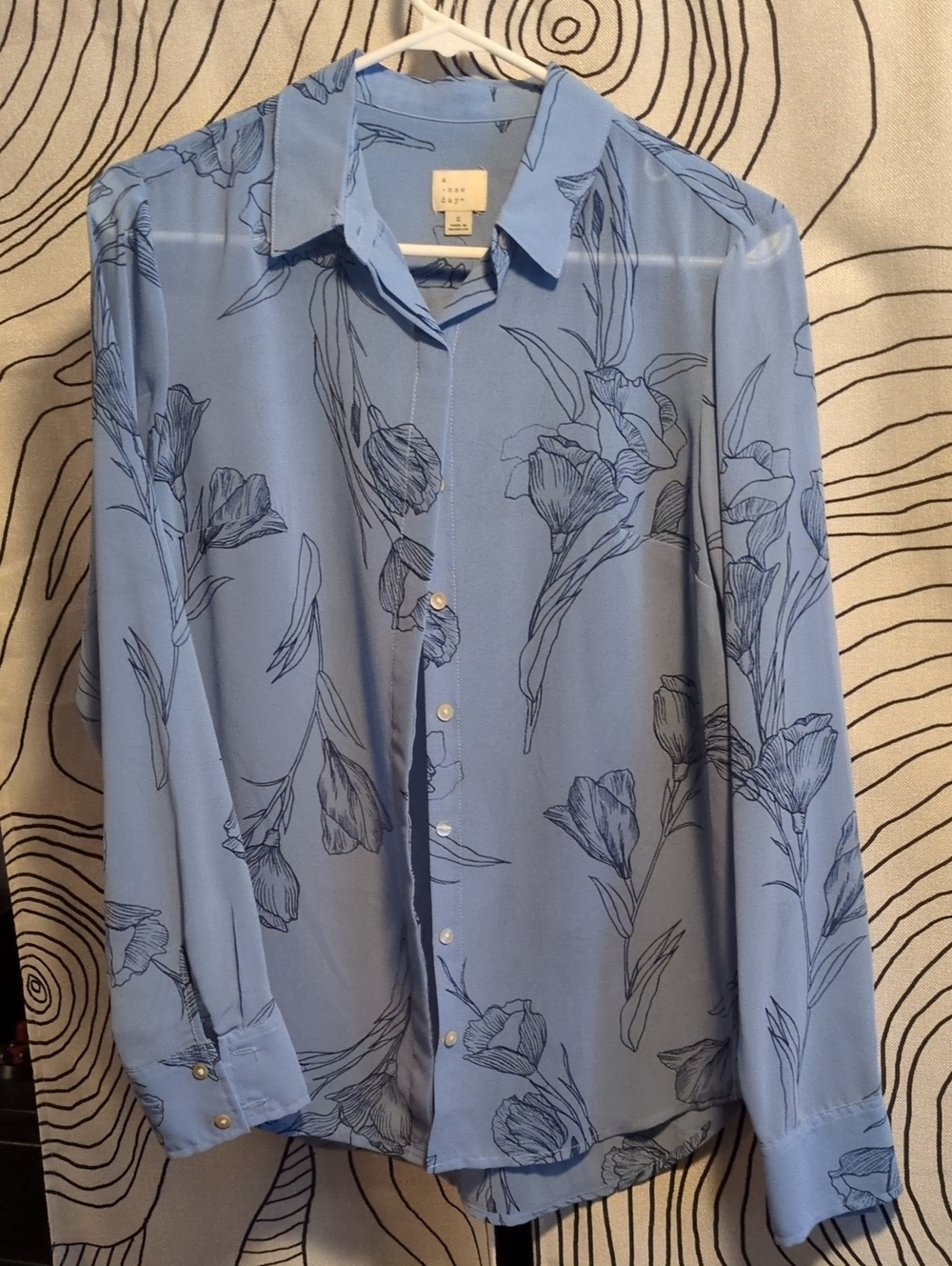 Light Blue Floral-Print Button Down Shirt